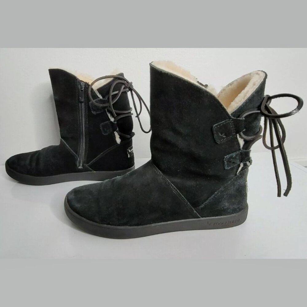 Koolaburra by UGG Womens Size 7 Suede Tie Back Black Short Boots SHAZI‎ #1019361